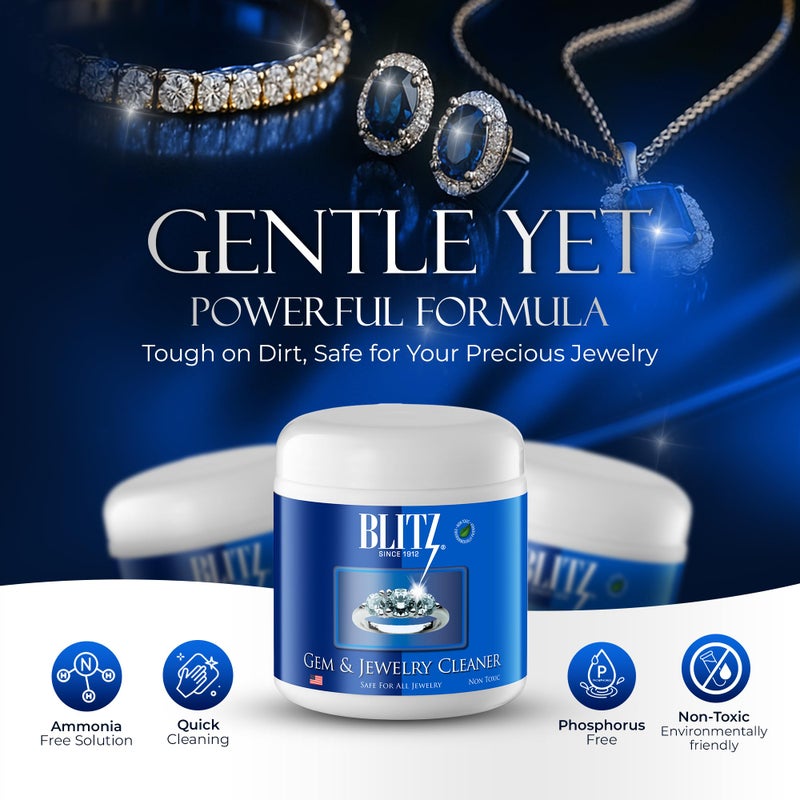 Blitz Gem & Jewelry Cleaner Cleaning Liquid for Gold, Silver, & Platinum Jewelry Cleans Precious & Semi-Precious Gemstones. Nontoxic, Non-Abrasive, & Planet Friendly, 8oz Jar With Concentrate Packet - Image 2